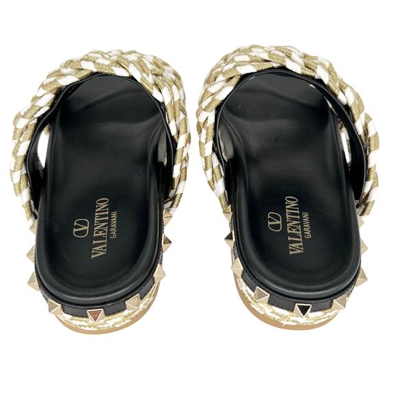 VALENTINO GARAVANI Rockstud Metallic Rope Slide Espadrille EU 37 Gold Sandals - Picture 4 of 13